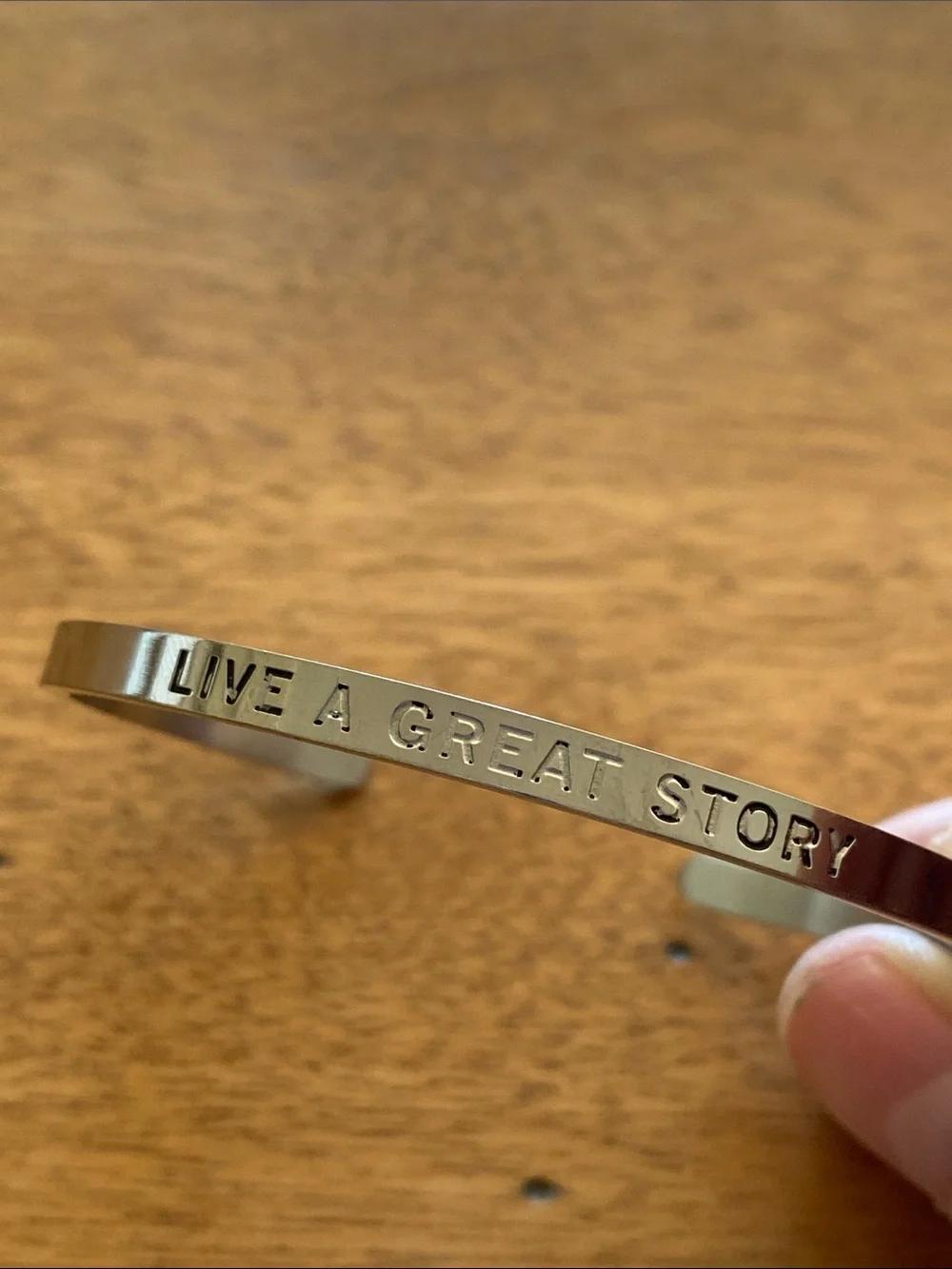 Live A Great Story Engraved Metal Cuff Bracelet - Silver